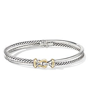 David Yurman - Sterling Silver Two-Row Cable Buckle Bracelet with 18K Yellow Gold