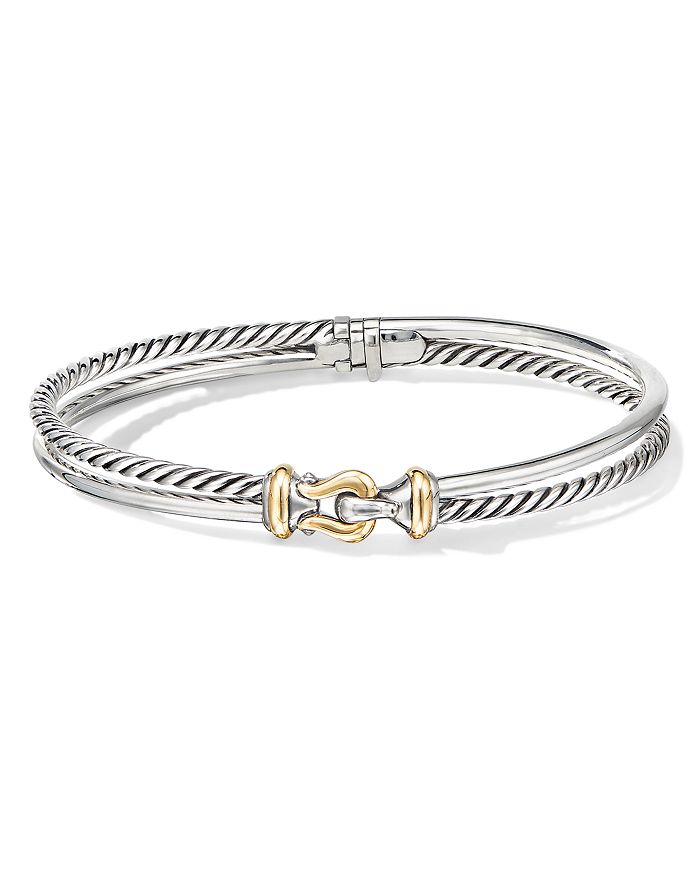 David Yurman Sterling Silver Two-Row Cable Buckle Bracelet with 18K ...