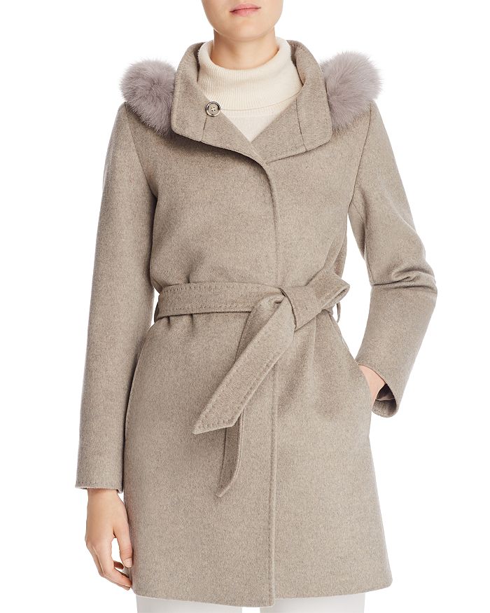 Cinzia Rocca Icons Fur Trim Wool & Cashmere Coat In Oatmeal/fox