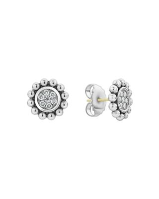 Sterling Silver Caviar Spark Diamond Stud Earrings