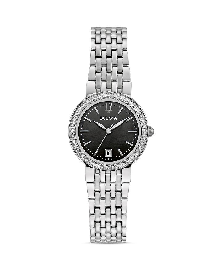 Bulova Classics Diamond Black Mother-of-pearl Dial Watch, 26mm In Black/silver
