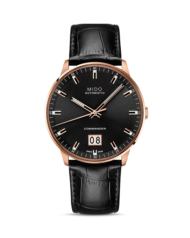 Mido Commander Ii Skeleton Leather Strap Watch In Black
