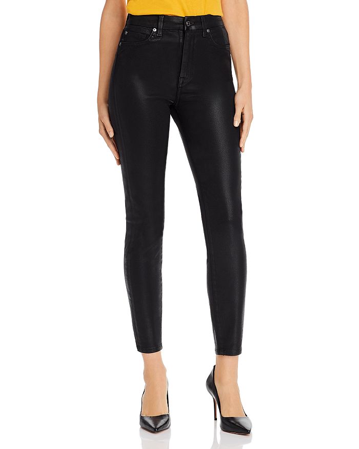 7 For All Mankind High Ankle Skinny Jeans in Black Coated |