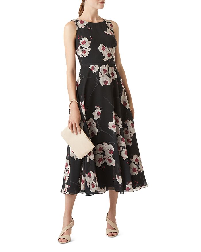 Hobbs London Carly Floral Midi Dress In Black Multi