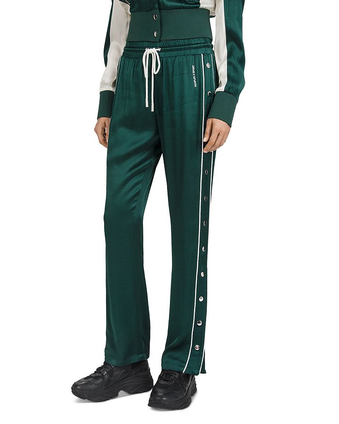 The Kooples Piped Side-snap Drawstring Track Pants In Green