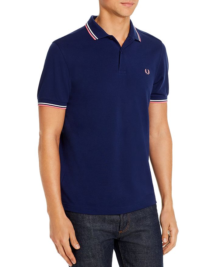 Fred Perry Twin Tipped Polo T Shirt Navy In French Navy / Pink / White