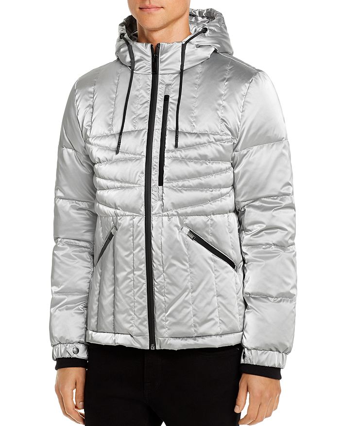 Karl Lagerfeld Geometric-quilted Hooded Jacket In Silver