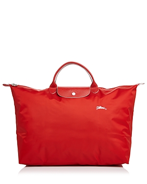 Longchamp Le Pliage Club Large Nylon Travel Bag In Vermilion/silver