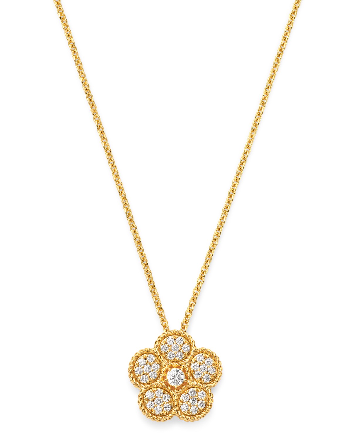 18K Yellow Gold Daisy Diamond Pendant Necklace, 17.5"