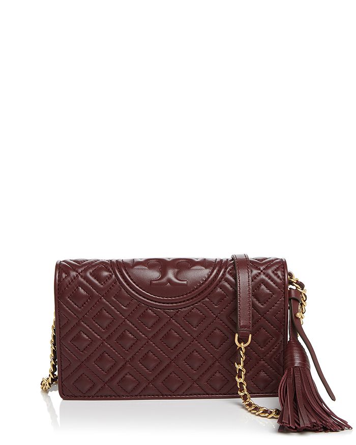 Tory Burch Fleming Chain Wallet In Claret/gold