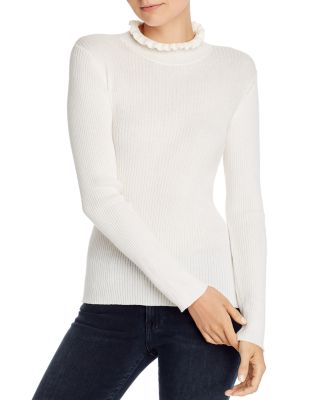 FRAME Ruffle Neck Rib-Knit Sweater 