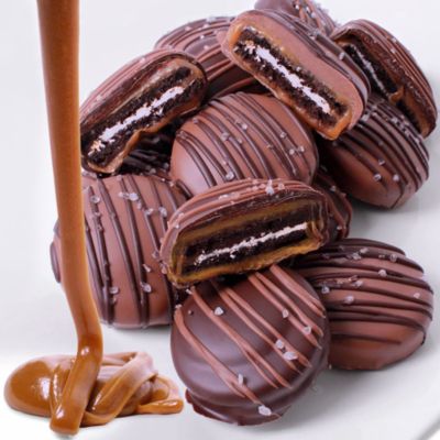 Chocolate Covered Company - Sea Salt Caramel Belgian Chocolate Covered Sandwich Cookies, 12 Piece