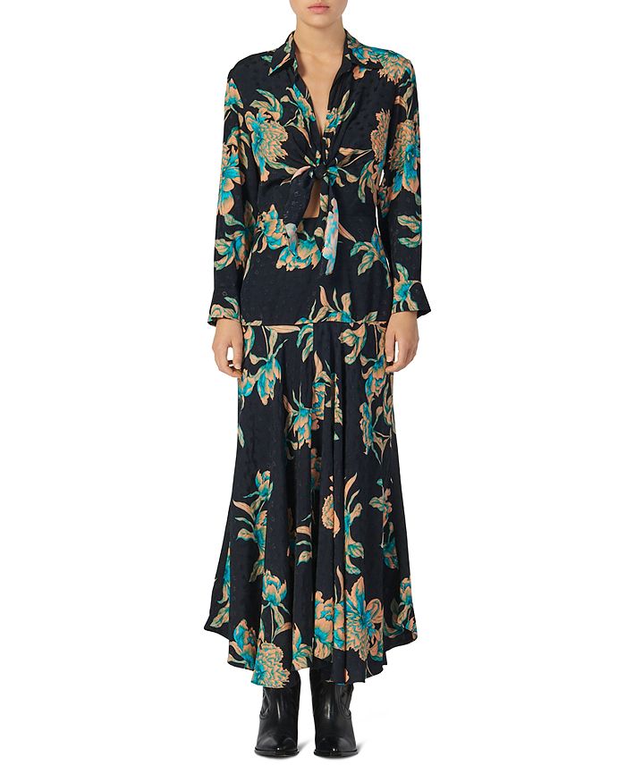 Sandro Blaire Floral Print Long Sleeve Dress In Black | ModeSens
