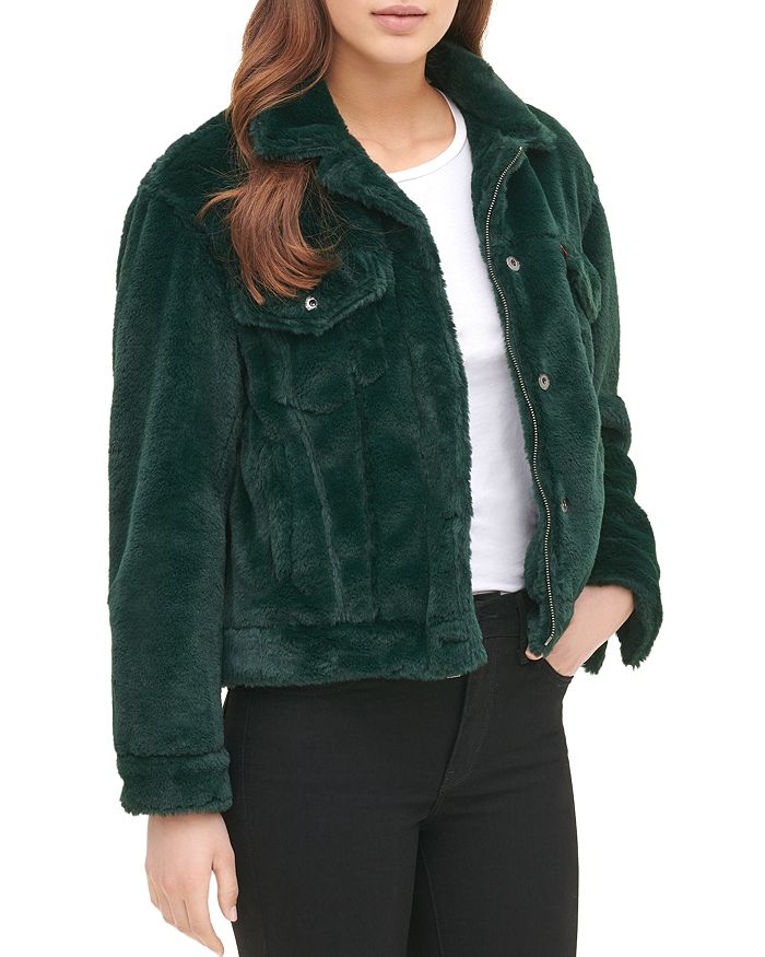 Levi's Faux-fur Trucker Jacket In Green | ModeSens