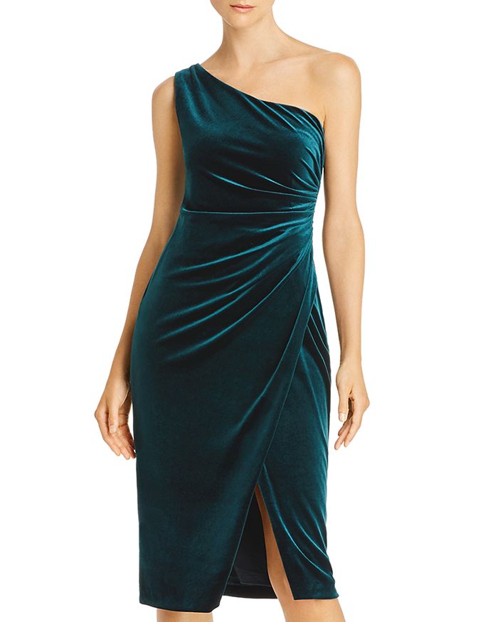 Aqua One-shoulder Velvet Dress - 100% Exclusive In Hunter