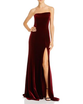 burgundy velvet strapless dress