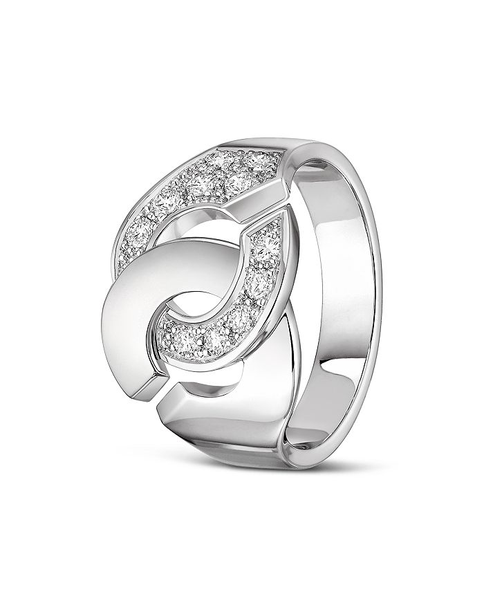 Dinh Van 18k White Gold Menottes Ring With Diamonds