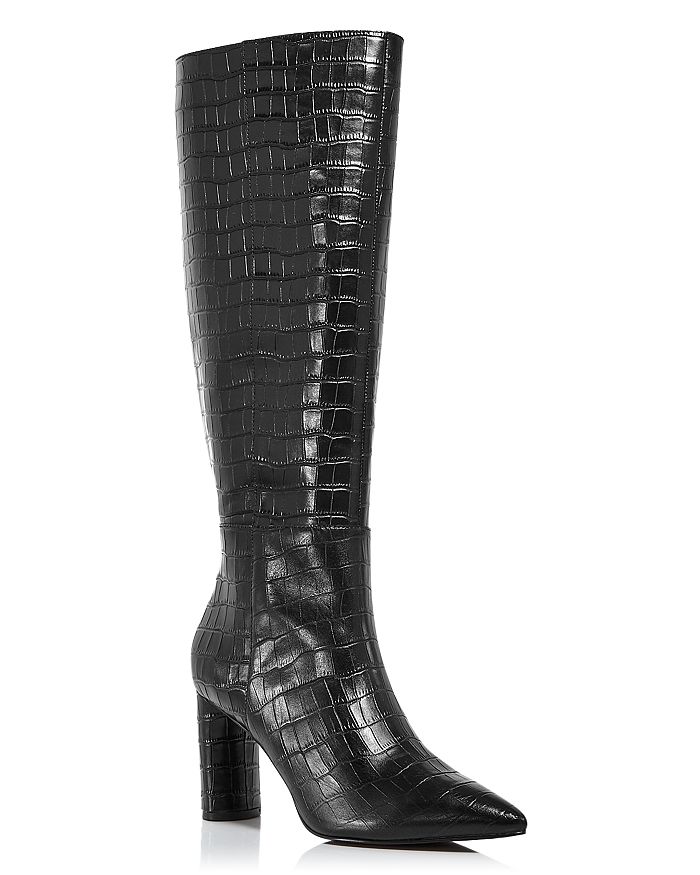 Aqua Women's Maria Block Heel Tall Boots - 100% Exclusive In Black Croc Embossed