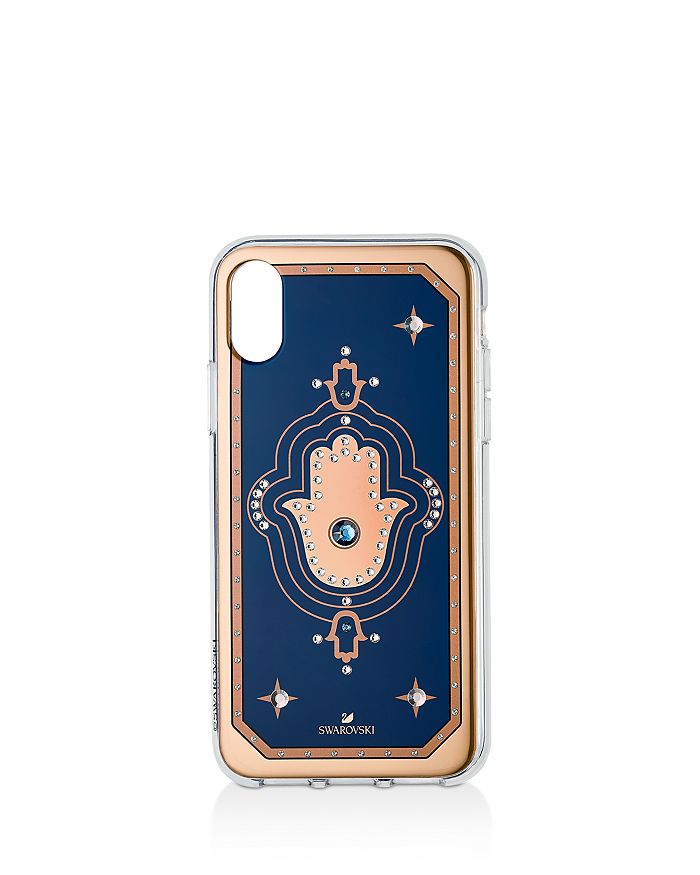 Swarovski Tarot Hamsa Iphone Case In Blue/rose Gold