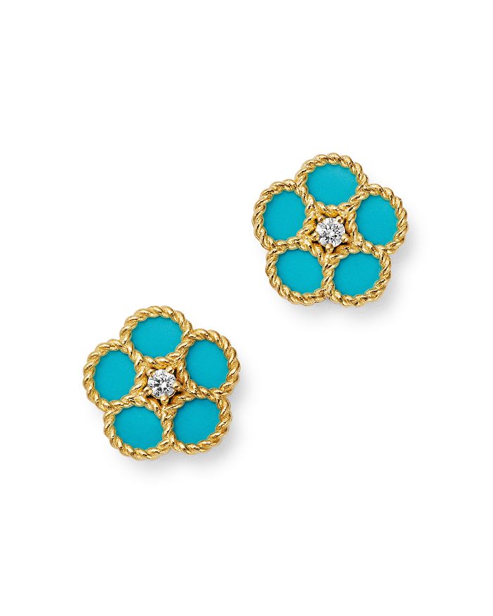 Roberto Coin 18k Yellow Gold Daisy Diamond & Turquoise Stud Earrings - 100% Exclusive In Blue/gold