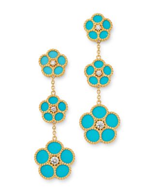 Roberto Coin 18K Yellow Gold Daisy Diamond & Turquoise Drop Earrings - Exclusive