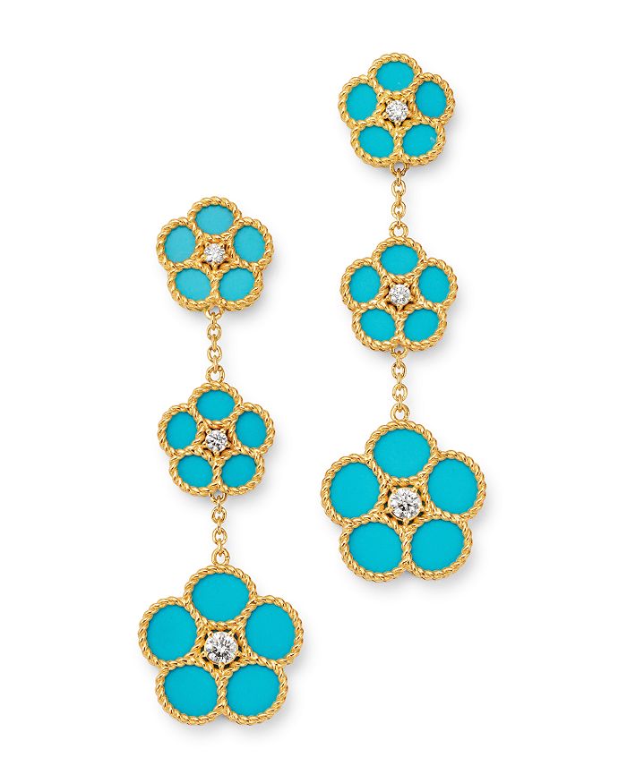 Roberto Coin 18k Yellow Gold Daisy Diamond & Turquoise Drop Earrings - 100% Exclusive In Blue/gold