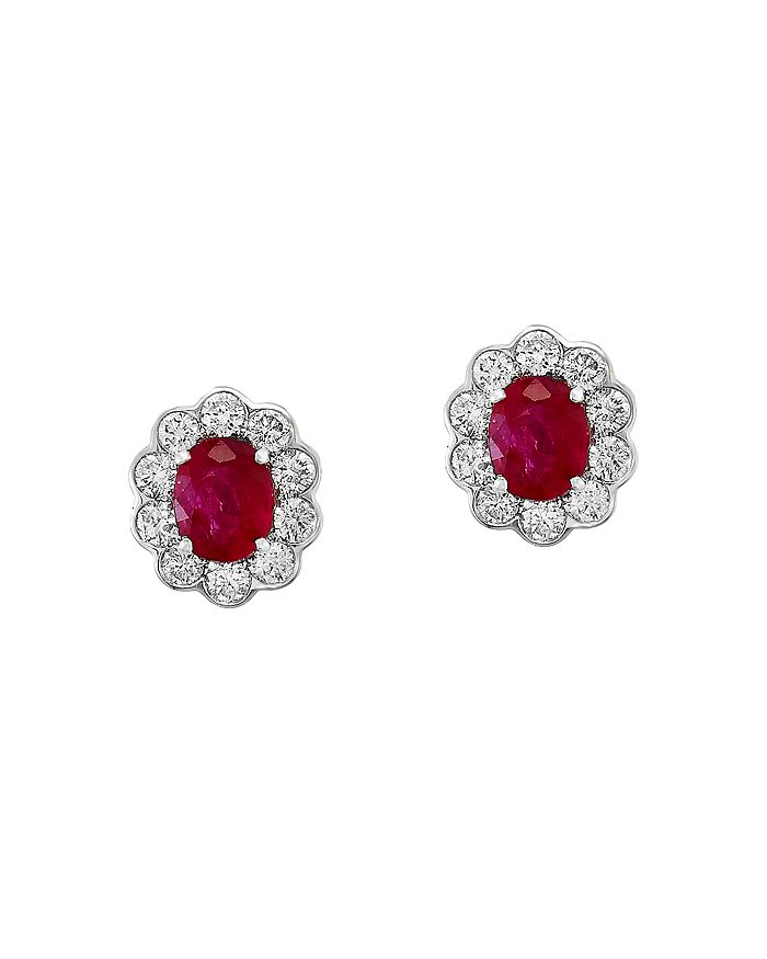 Bloomingdale's - Ruby & Diamond Stud Earrings in 14K White Gold - 100% Exclusive