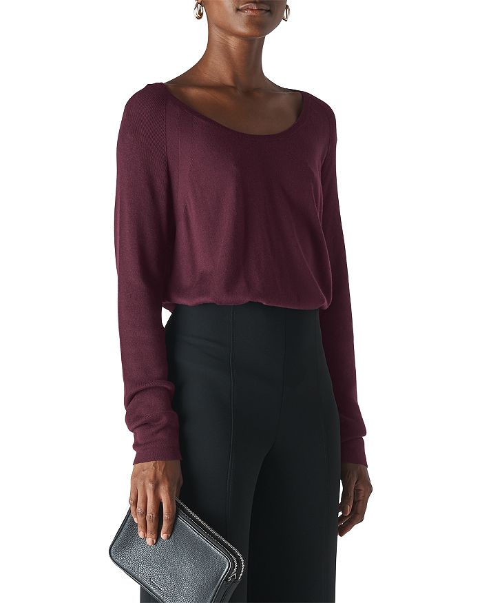 Whistles Scoop Neck Mixed-knit Top In Burgundy
