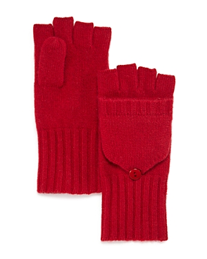 C By Bloomingdale's Cashmere Ribbed Knit Cashmere Pop Top Mittens - Exclusive In Cherry