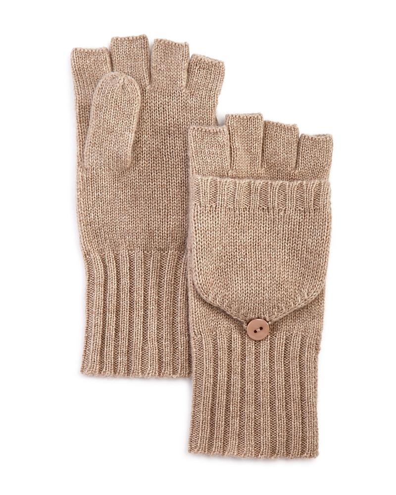 C By Bloomingdale's Cashmere Ribbed Knit Cashmere Pop Top Mittens - Exclusive In Oatmeal