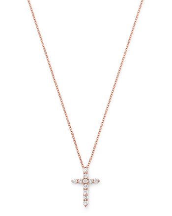 Bloomingdale's - Diamond Small Cross Pendant Necklace in 14K Rose Gold, 0.33 ct. t.w. - 100% Exclusive