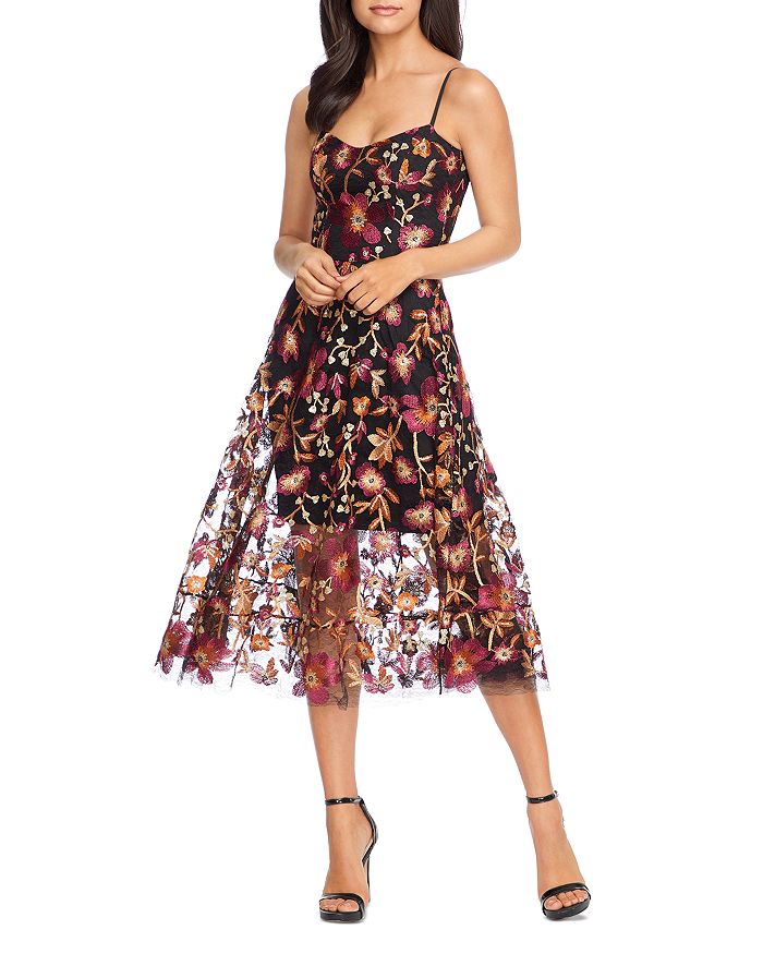 DRESS THE POPULATION DRESS THE POPULATION UMA FLORAL FIT-AND-FLARE DRESS,DDR144-K135