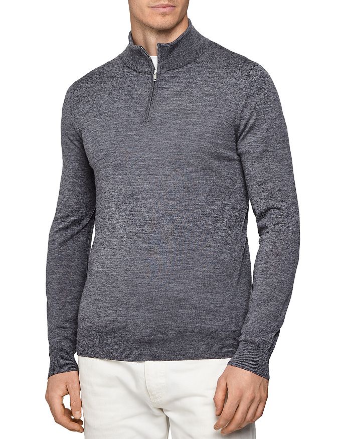 Reiss Mitchell Melange Funnel Neck Half Zip Pullover In Mid Gray Marl