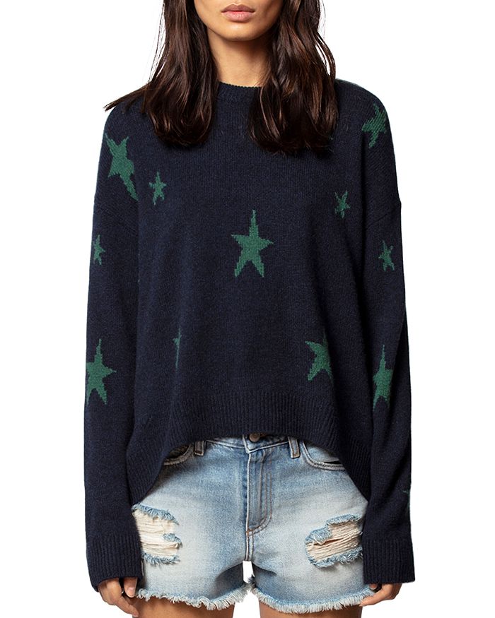 Zadig & Voltaire Markus Star Intarsia Cashmere Sweater In Encre | ModeSens