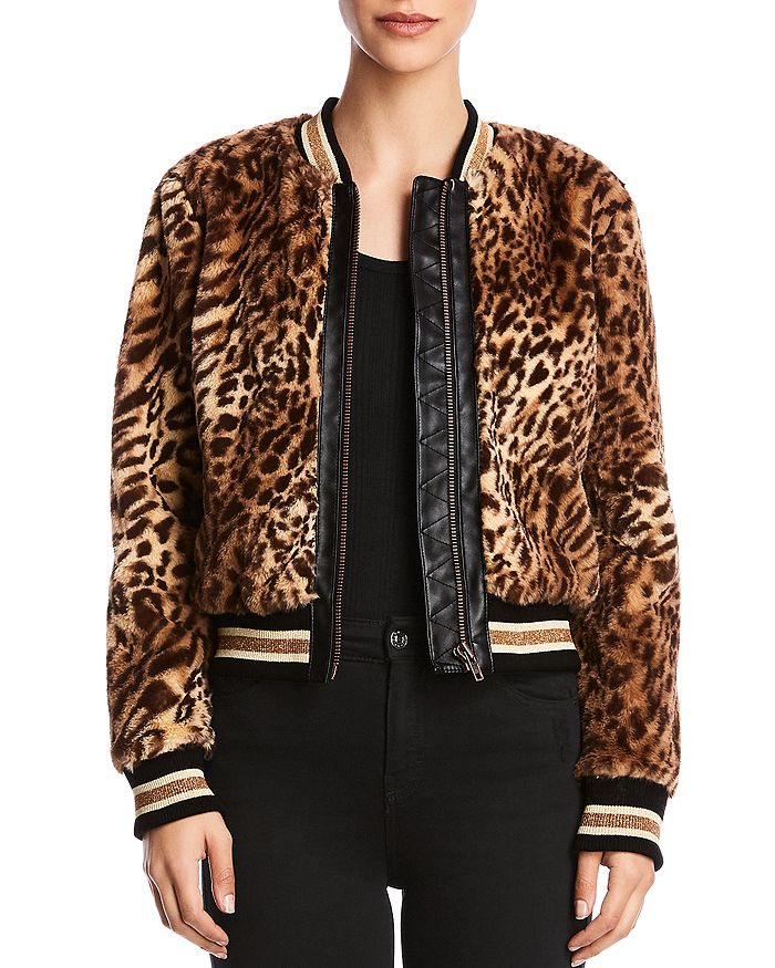 Leopard print faux new arrivals fur bomber jacket