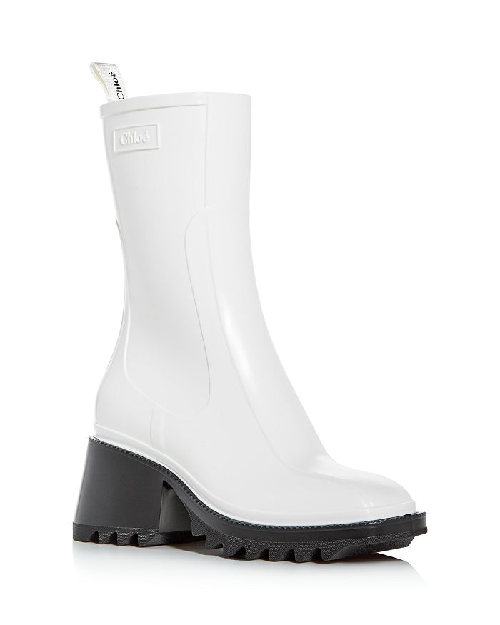 Chloé Women's Betty Block-heel Platform Rain Boots In White