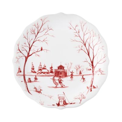 Country Estate Winter Frolic "Mr. & Mrs. Claus" Ruby Party Plates, Set of 4