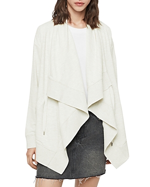 Allsaints Drape Brushed Open-front Cardigan In Oyster White