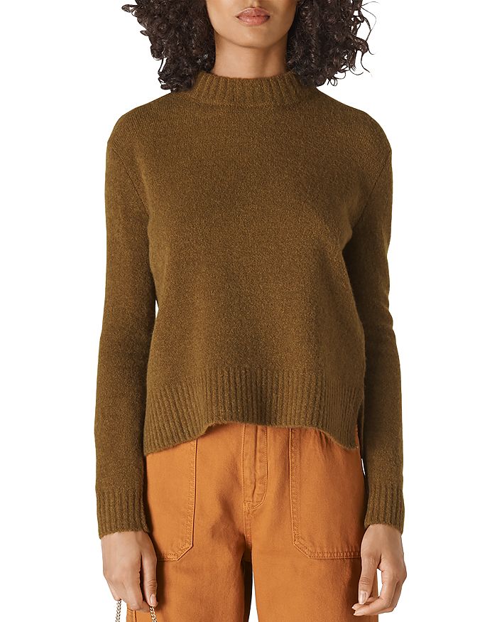 Whistles Ribbed Trim Mock Neck Sweater In Olive