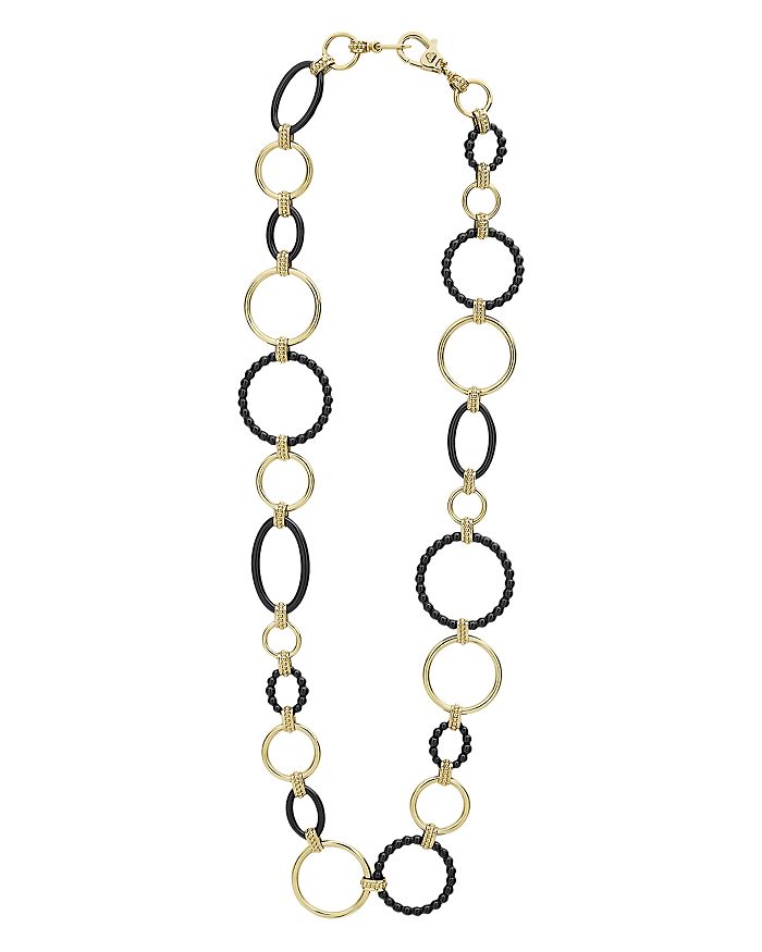 Lagos Meridian 18k Yellow Gold & Black Caviar Black Link Necklace, 18 In Black/gold