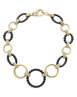 Lagos Meridian 18K Yellow Gold Gold & Black Caviar Black Ceramic Circle Link Bracelet