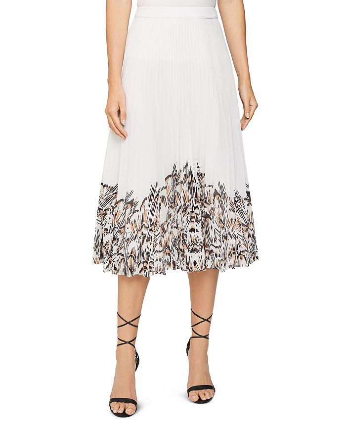 Reiss Isidora Printed Pleated Midi Skirt In White