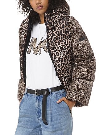 MICHAEL Michael Kors Mixed Leopard Print Down Jacket | Bloomingdale's