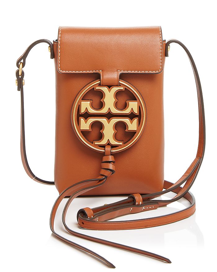 Tory Burch Miller Leather Phone Crossbody Bag In Aged Camel/gold