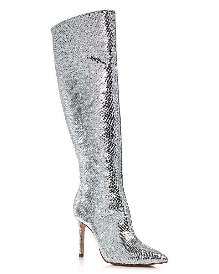 Aqua Women's Indiala High-heel Tall Boots - 100% Exclusive In Silver Embossed Leather