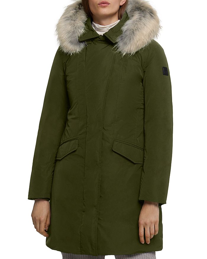 Woolrich Modern Vail Fur Trim Down Coat In Dark Green