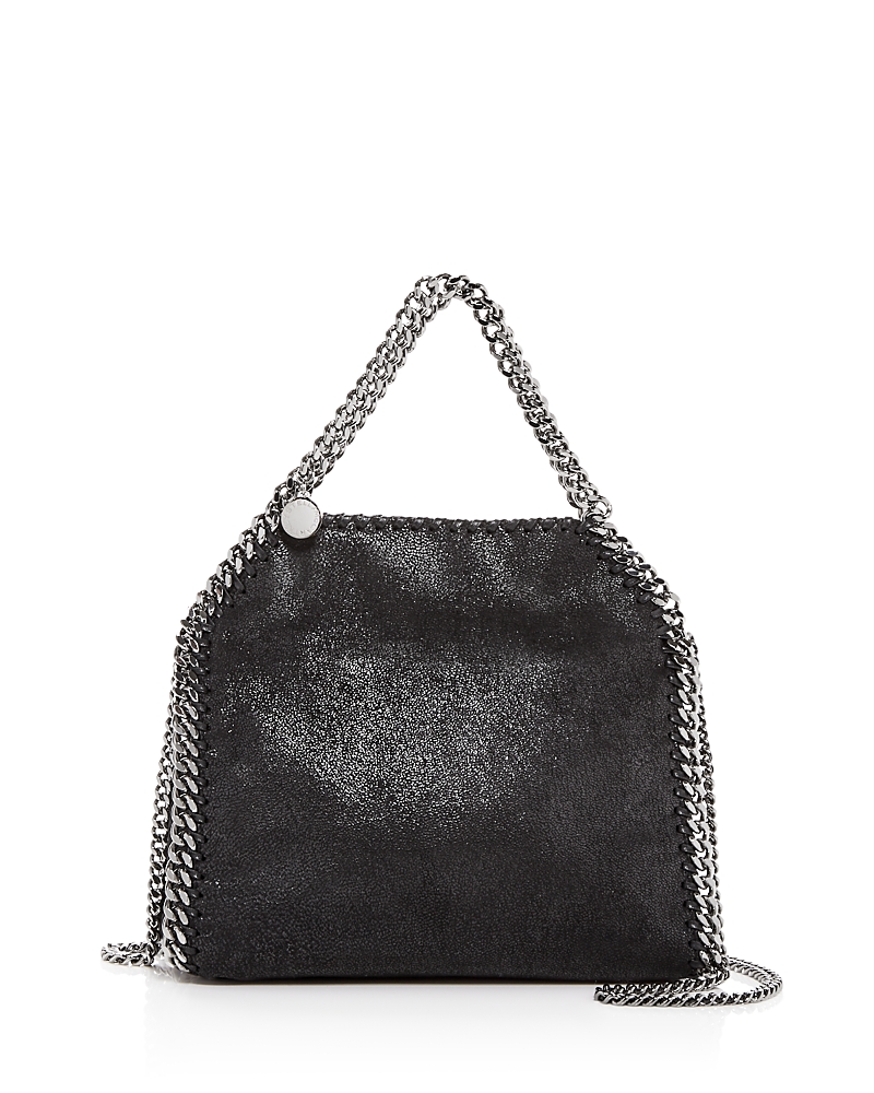 Stella Mccartney Falabella Mini Tote In Metallic Black Vegan Leather In Black/silver