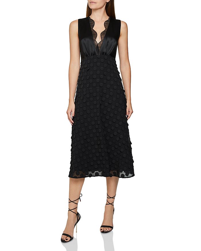 Reiss Leni Jacquard Dot Midi Dress In Black | ModeSens