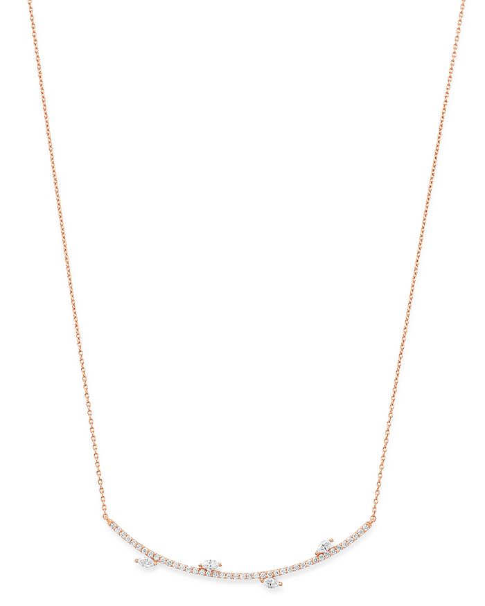 Own Your Story 14k Rose Gold Linear Diamond Bar Necklace, 18 In White/rose Gold