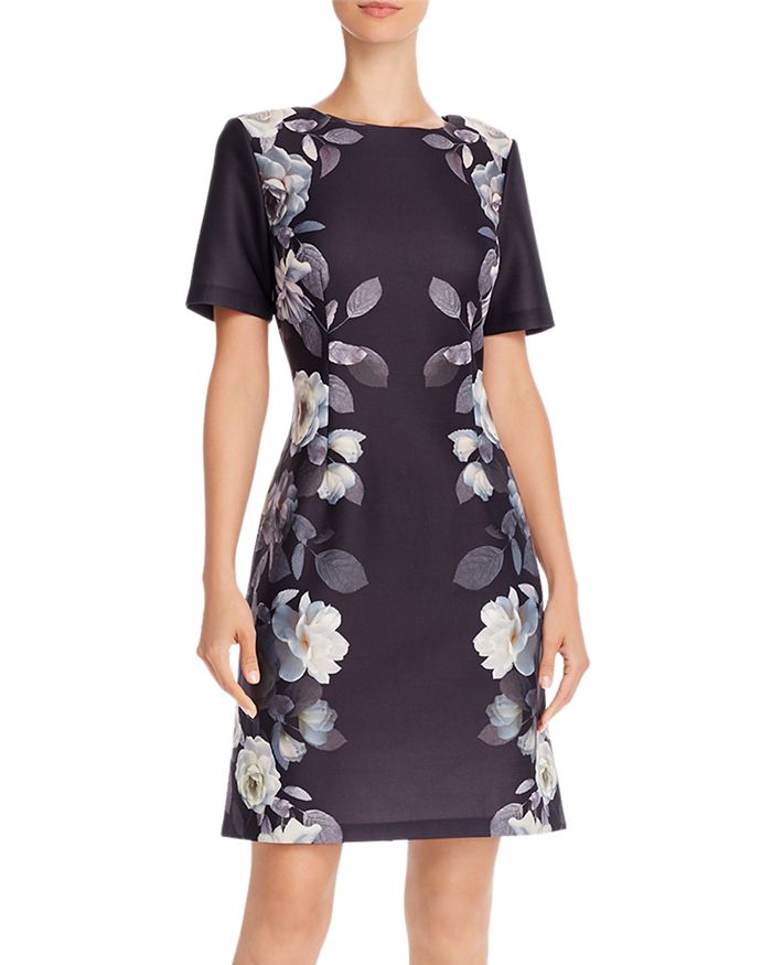Adrianna Papell Shadow Roses Shift Dress In Black Multi
